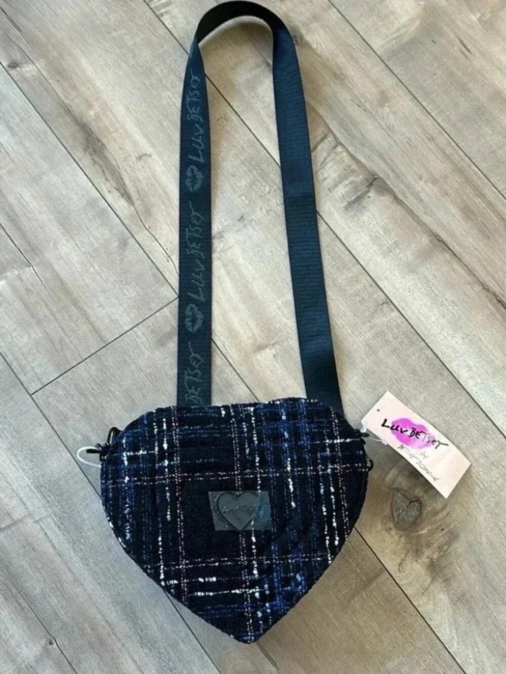 Luv Betsey Black & Multicolor Tweed Heart Crossbody Bag